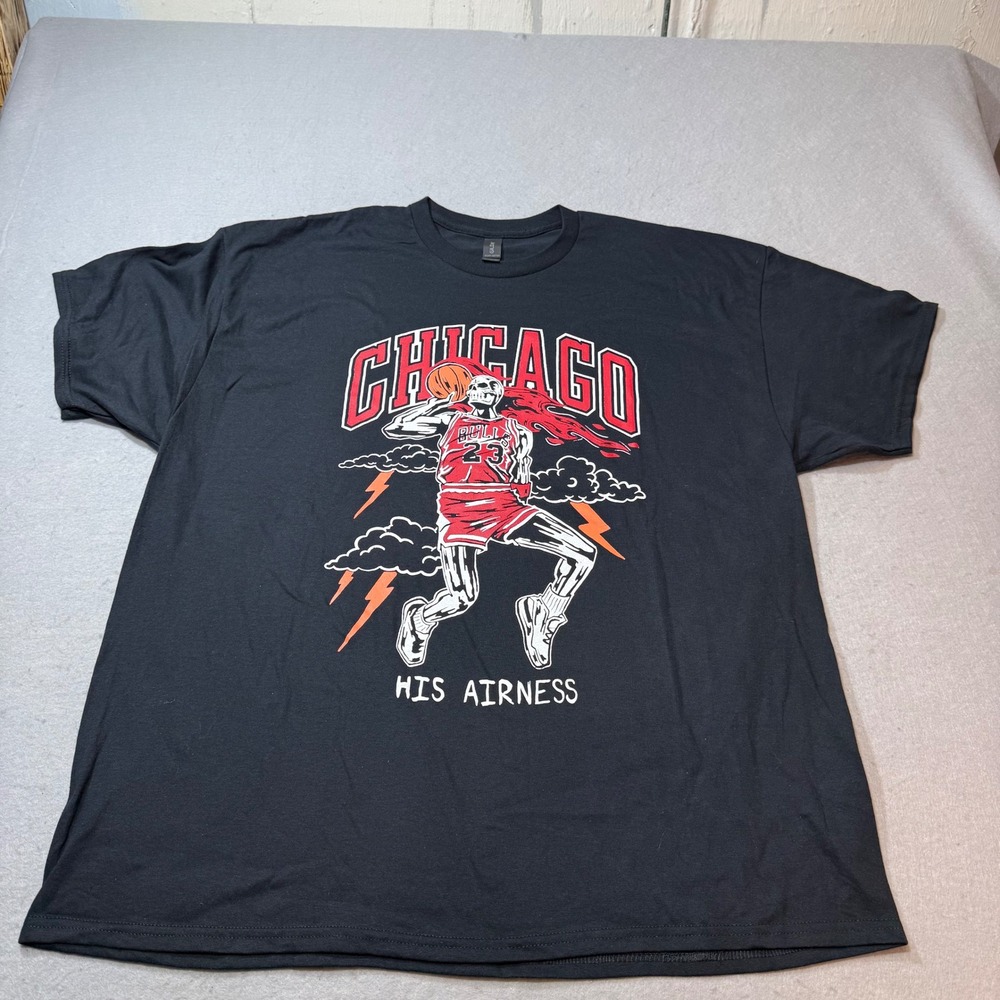 Black Chicago Bulls Michael Jordan Skeleton Graphic T Shirt 2XL Heavy Cotton